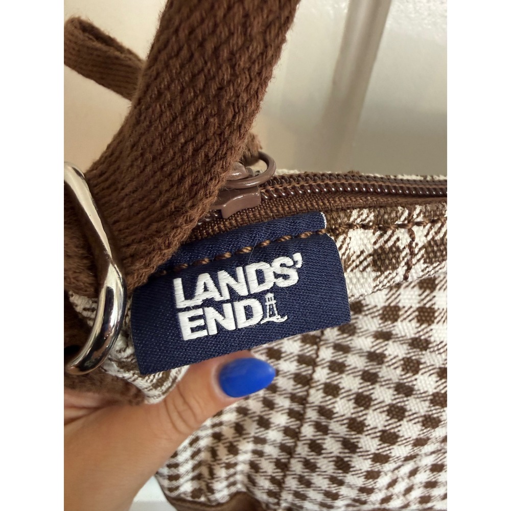 Lands End Brown Gingham Check Canvas Crossbody Bag - Picture 4 of 7